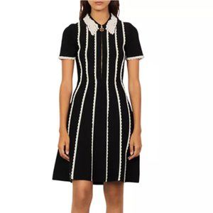 SANDRO Flore Dress Women's (EU) 34 Short Sleeve Two-Tone Knitted Mini